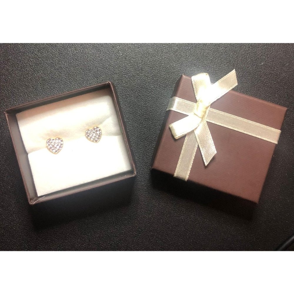 14K Yellow Gold/Copper Heart Shape Stud Earrings